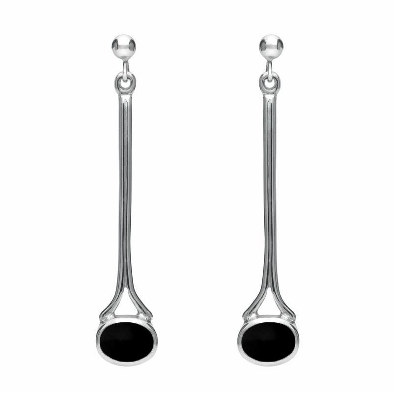 9ct White Gold Whitby Jet Long Drop Earrings