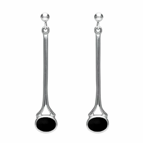 9ct White Gold Whitby Jet Long Drop Earrings