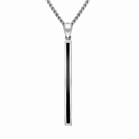 9ct White Gold Whitby Jet Long Slim Oblong Necklace