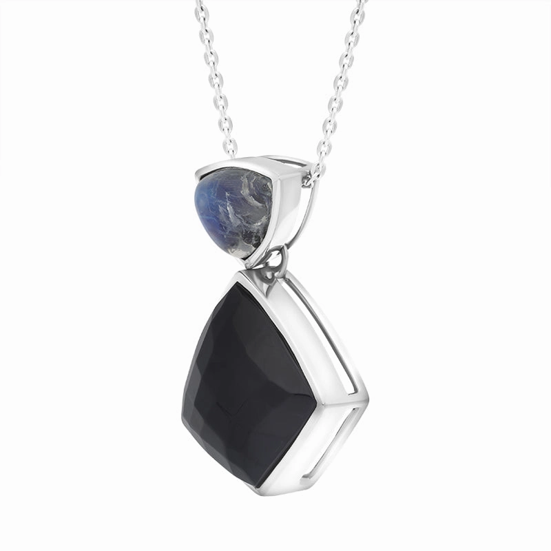 9ct White Gold Whitby Jet Moonstone Faceted Four Sided Drop Necklace D D