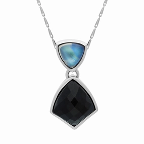 9ct White Gold Whitby Jet Moonstone Faceted Four Sided Drop Necklace D