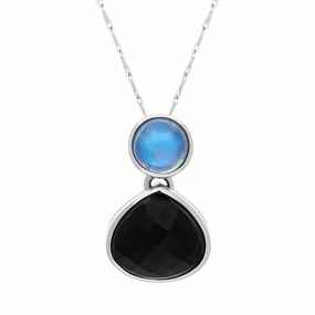 9ct White Gold Whitby Jet Moonstone Faceted Pear Drop Necklace D D