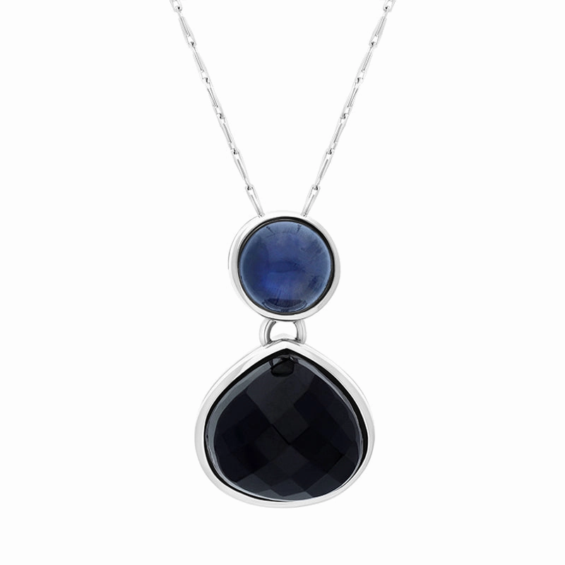 9ct White Gold Whitby Jet Moonstone Faceted Pear Necklace D