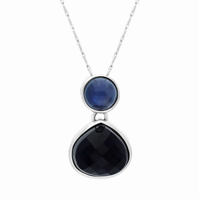 9ct White Gold Whitby Jet Moonstone Faceted Pear Necklace D