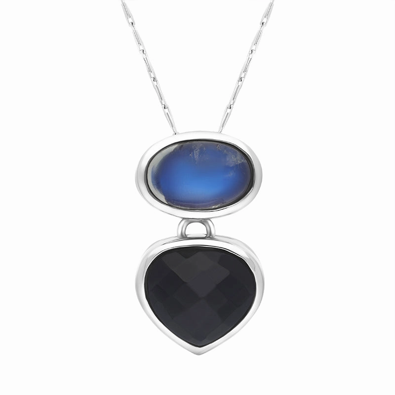 9ct White Gold Whitby Jet Moonstone Faceted Upsidedown Pear Drop Necklace D D