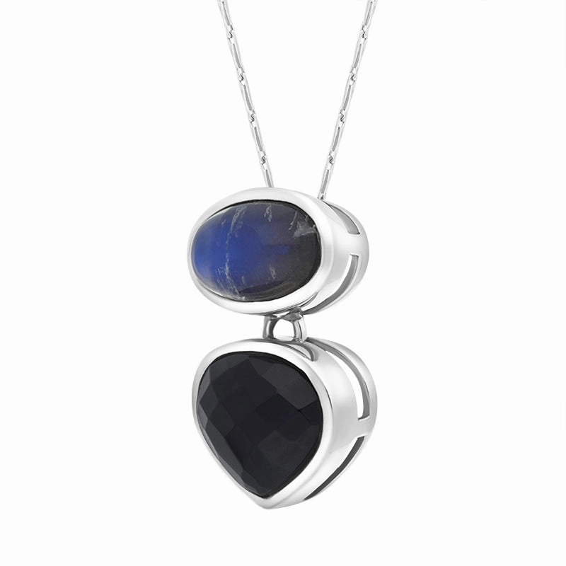 9ct White Gold Whitby Jet Moonstone Faceted Upsidedown Pear Drop Necklace D D
