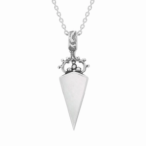 9ct White Gold Whitby Jet Mother Of Pearl Double Sided Dagger Fob Necklace