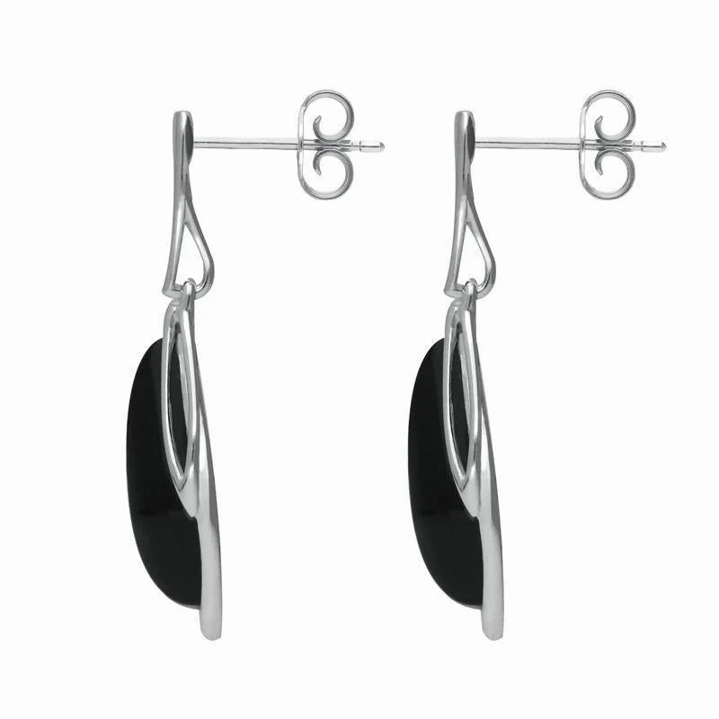 9ct White Gold Whitby Jet Open Marquise Drop Earrings
