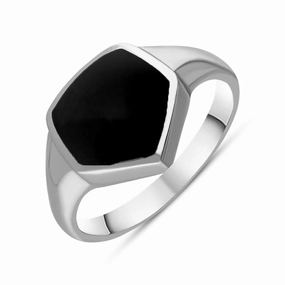 9ct White Gold Whitby Jet Organic Pentagon Signet Ring