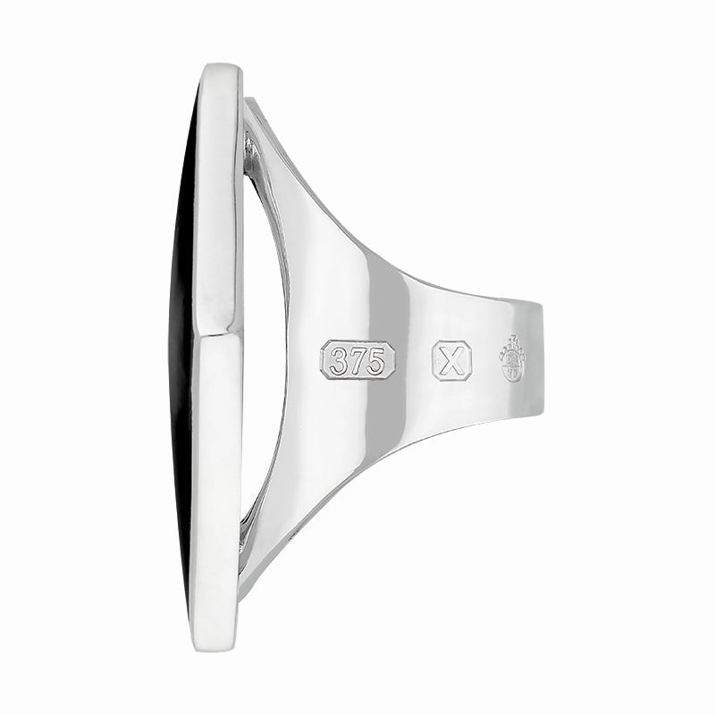 9ct White Gold Whitby Jet Queen's Jubilee Hallmark Large Rhombus Ring D