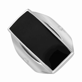 9ct White Gold Whitby Jet Queen's Jubilee Hallmark Medium Oblong Ring D
