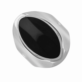 9ct White Gold Whitby Jet Queen's Jubilee Hallmark Medium Oval Ring D