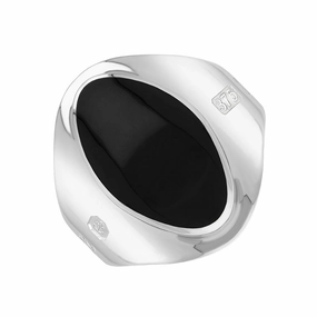 9ct White Gold Whitby Jet Queen's Jubilee Hallmark Small Oval Ring D