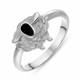 9ct White Gold Whitby Jet Sheep Ring