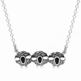 9ct White Gold Whitby Jet Three Sheep Necklace