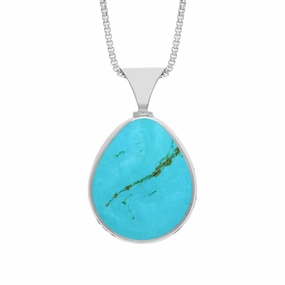9ct White Gold Whitby Jet Turquoise Hallmark Double Sided Pear-shaped Necklace