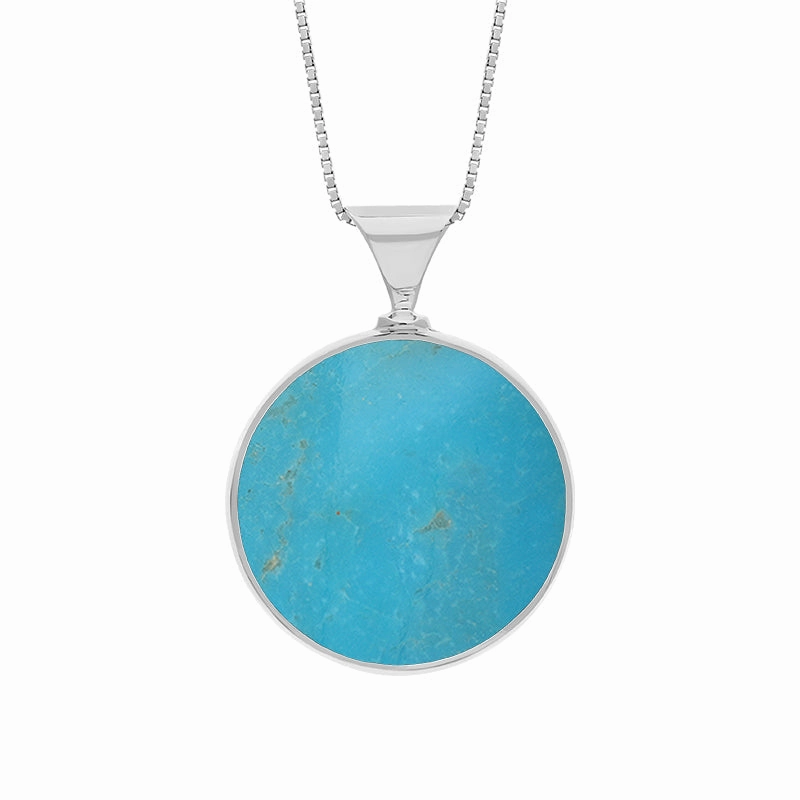 9ct White Gold Whitby Jet Turquoise King's Coronation Hallmark Double Sided Round Necklace D