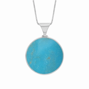 9ct White Gold Whitby Jet Turquoise King's Coronation Hallmark Double Sided Round Necklace D