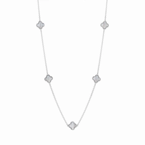 9ct White Gold White Mother of Pearl Bloom Four Leaf Clover Ball Edge Necklace