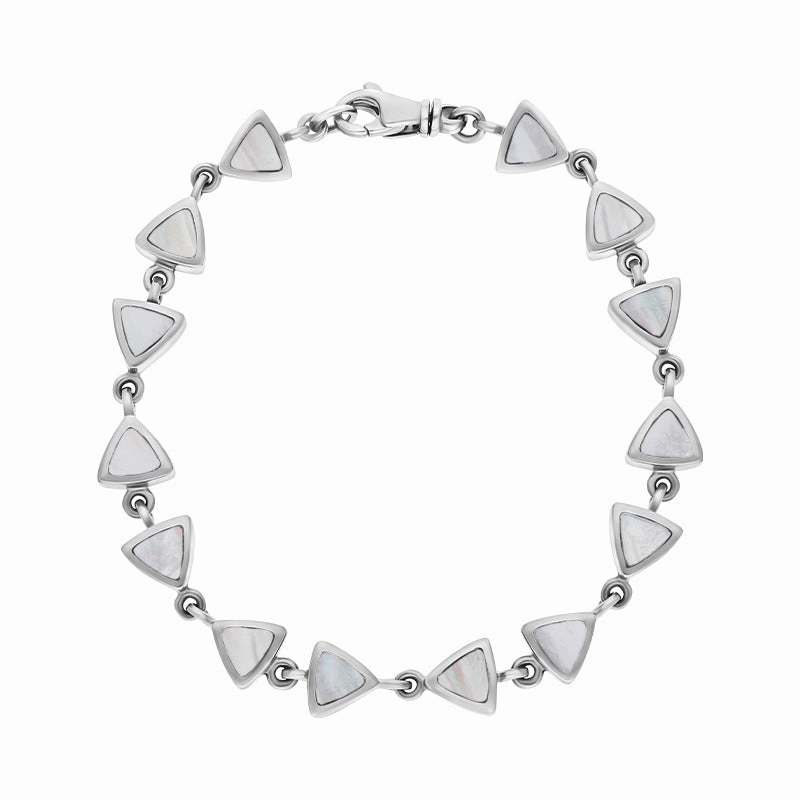 9ct White Gold White Mother of Pearl Curved Triangle Bracelet