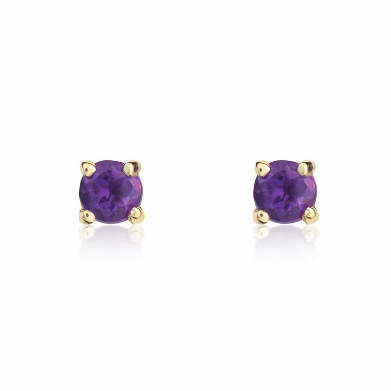 9ct Yellow Gold Amethyst 3mm Round Claw Set Stud Earrings