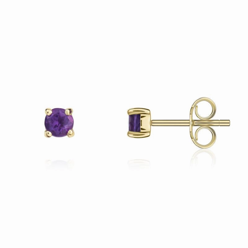 9ct Yellow Gold Amethyst 3mm Round Claw Set Stud Earrings