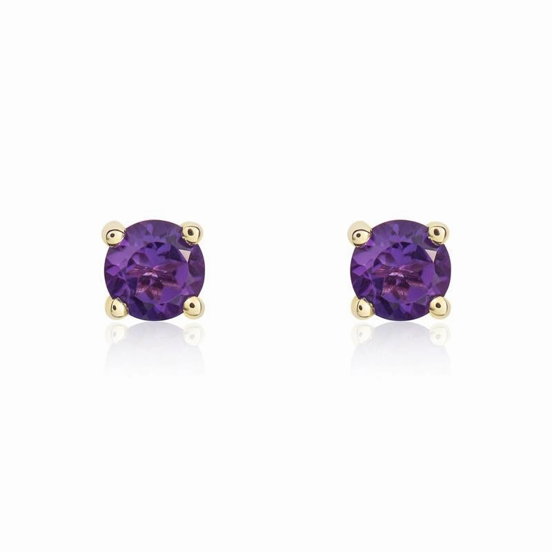9ct Yellow Gold Amethyst 4mm Round Claw Set Stud Earrings