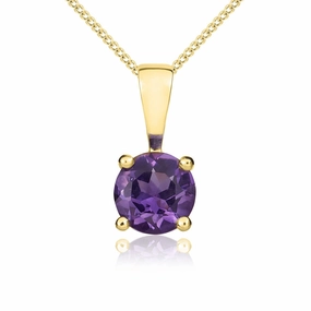 9ct Yellow Gold Amethyst 5mm Round Claw Set Necklace