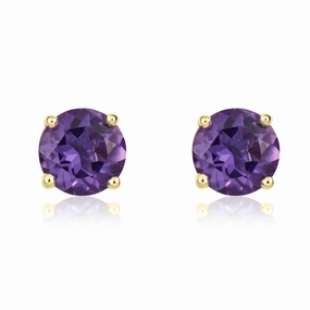 9ct Yellow Gold Amethyst 5mm Round Claw Set Stud Earrings