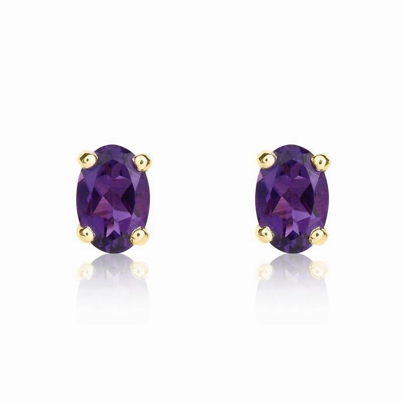 9ct Yellow Gold Amethyst 6x4mm Oval Claw Set Stud Earrings