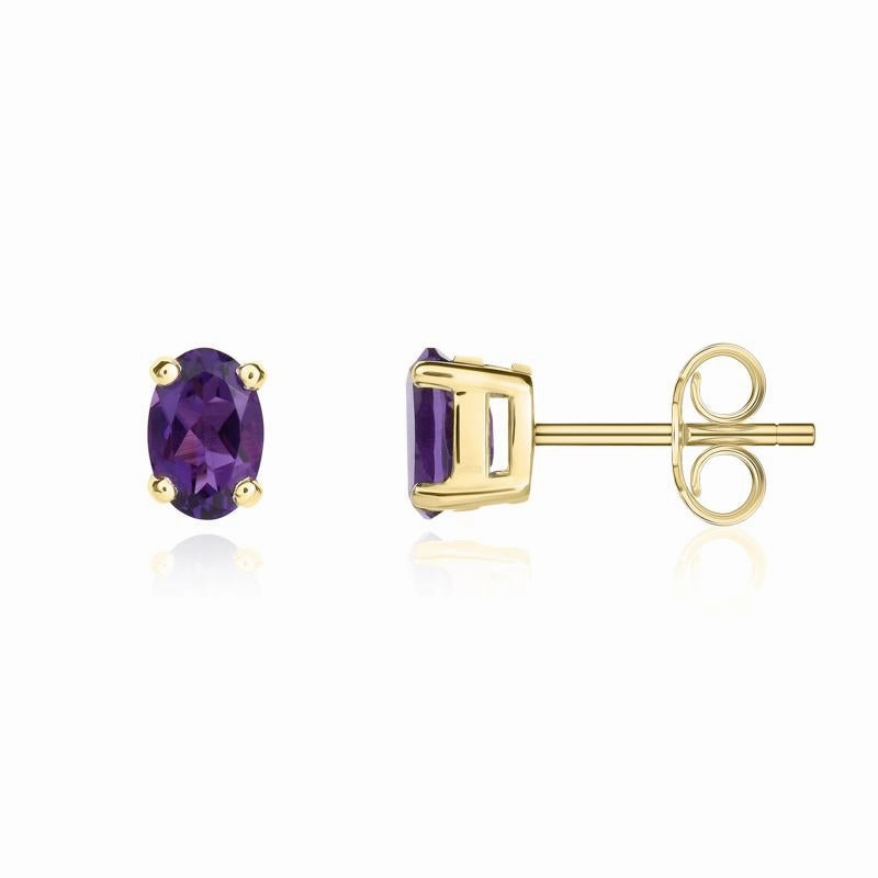 9ct Yellow Gold Amethyst 6x4mm Oval Claw Set Stud Earrings
