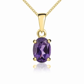 9ct Yellow Gold Amethyst 7x5mm Oval Claw Set Necklace