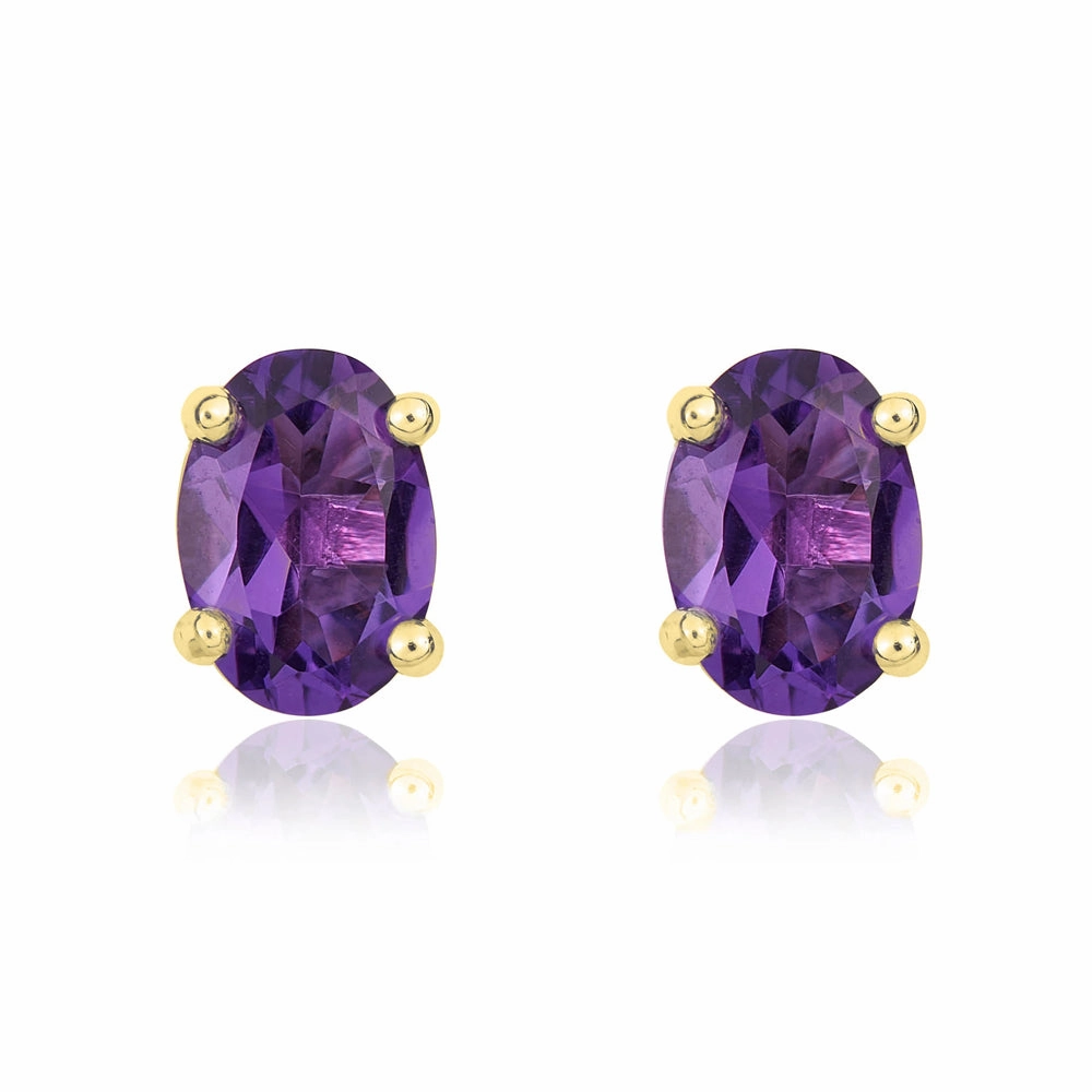 9ct Yellow Gold Amethyst 7x5mm Oval Claw Set Stud Earrings