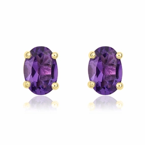 9ct Yellow Gold Amethyst 7x5mm Oval Claw Set Stud Earrings