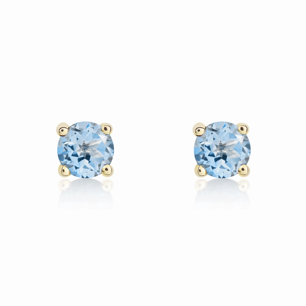9ct Yellow Gold Aquamarine 4mm Round Claw Set Stud Earrings
