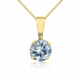 9ct Yellow Gold Aquamarine 5mm Round Claw Set Necklace