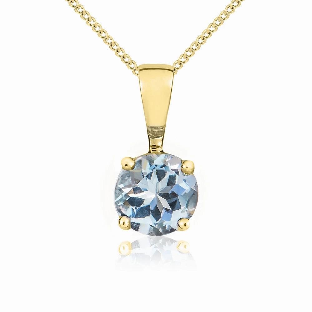 9ct Yellow Gold Aquamarine 5mm Round Claw Set Necklace