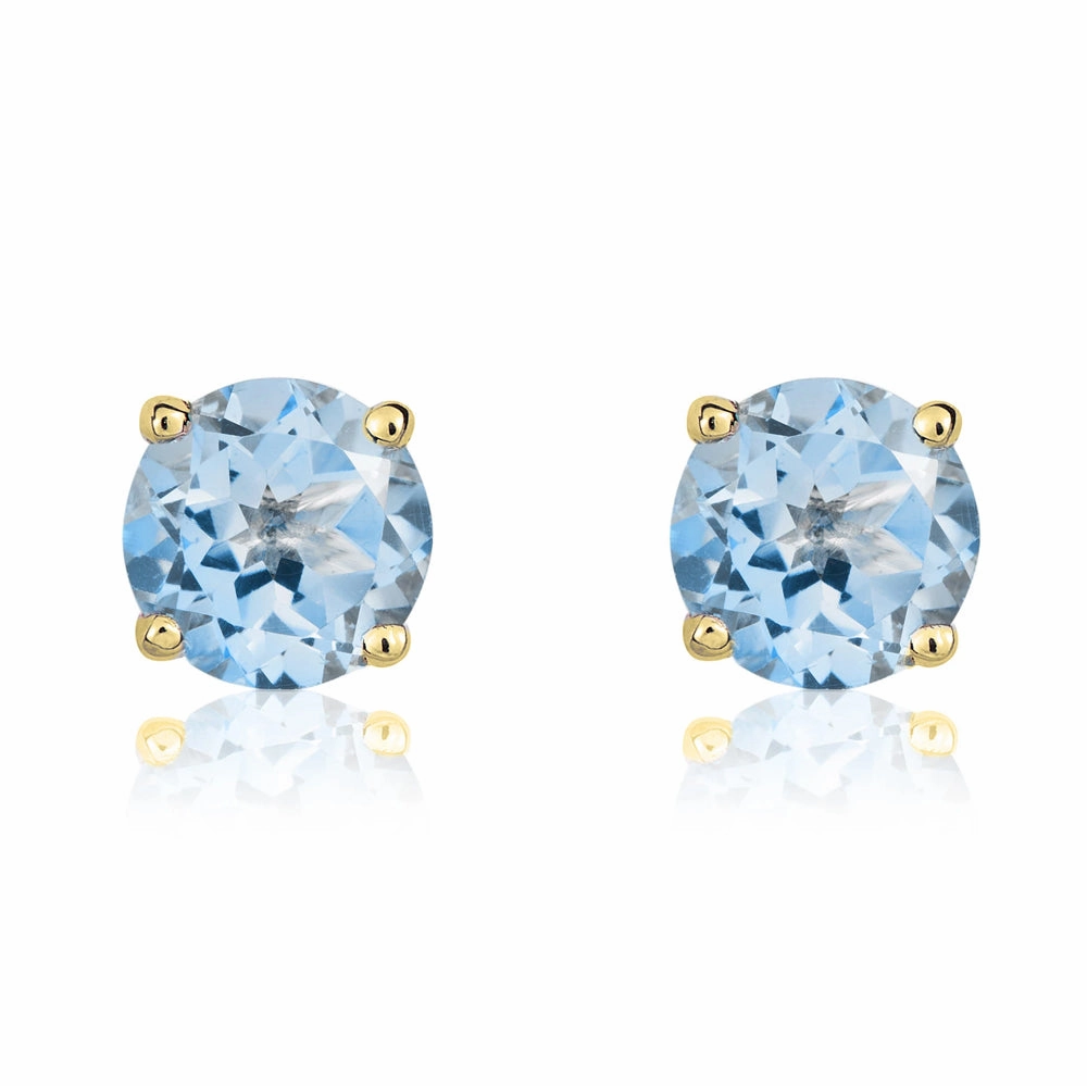 9ct Yellow Gold Aquamarine 5mm Round Claw Set Stud Earrings