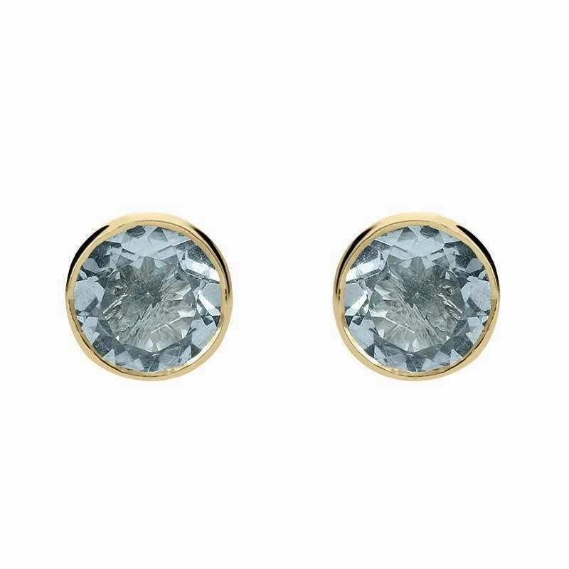 9ct Yellow Gold Aquamarine 5mm Round Rub Over Set Stud Earrings