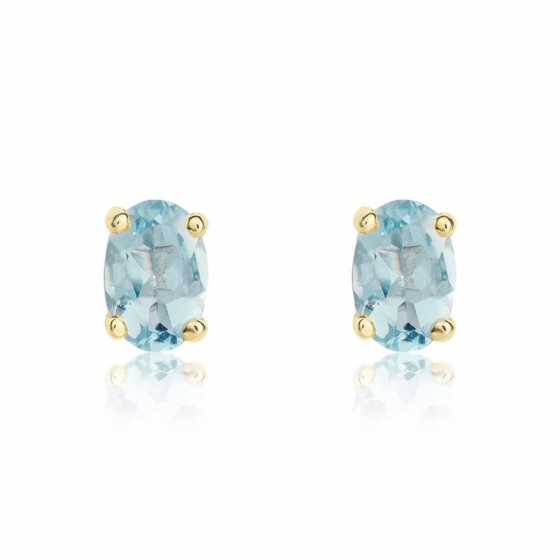 9ct Yellow Gold Aquamarine 6x4mm Oval Claw Set Stud Earrings