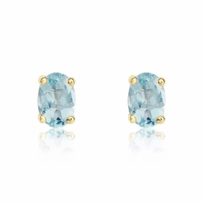 9ct Yellow Gold Aquamarine 6x4mm Oval Claw Set Stud Earrings