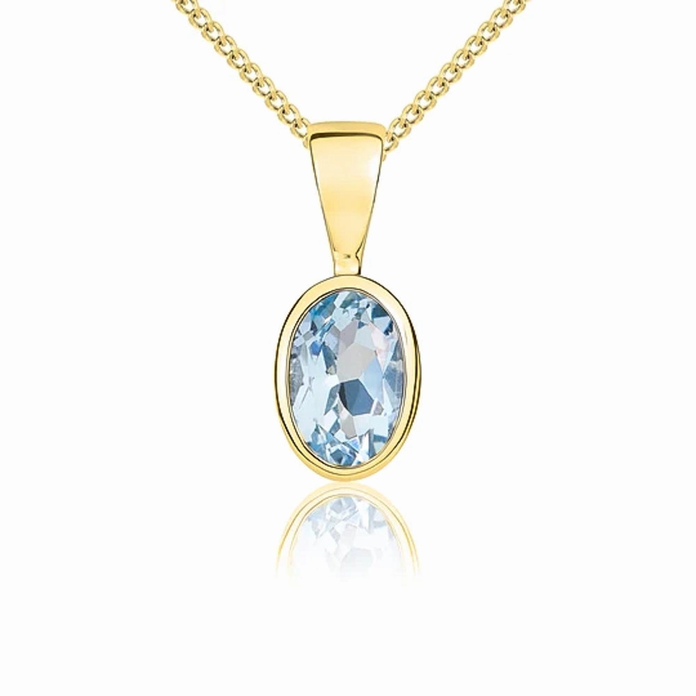 9ct Yellow Gold Aquamarine 6x4mm Oval Rub Over Set Pendant
