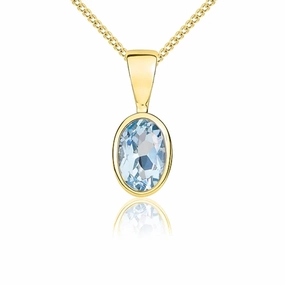 9ct Yellow Gold Aquamarine 6x4mm Oval Rub Over Set Pendant