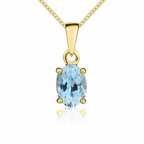 9ct Yellow Gold Aquamarine 7x5mm Oval Claw Set Necklace