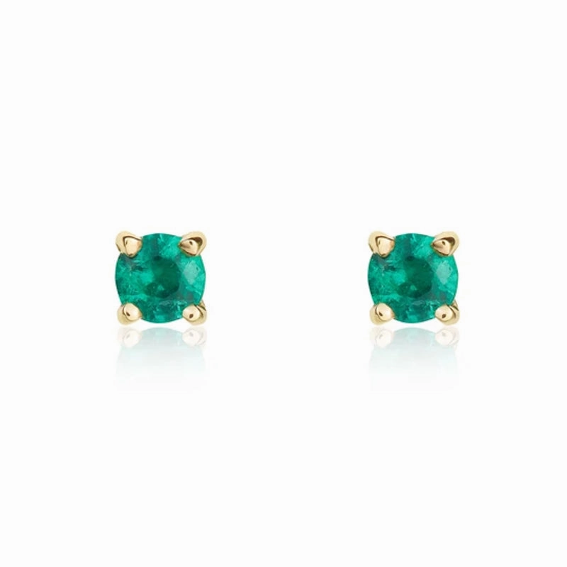 9ct Yellow Gold Emerald 3mm Round Claw Set Stud Earrings