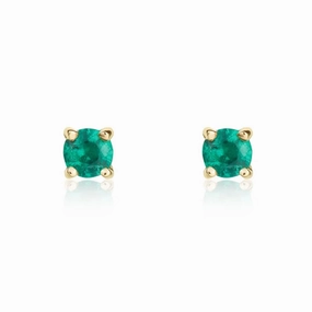 9ct Yellow Gold Emerald 3mm Round Claw Set Stud Earrings