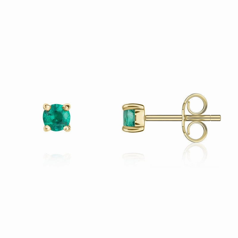9ct Yellow Gold Emerald 3mm Round Claw Set Stud Earrings