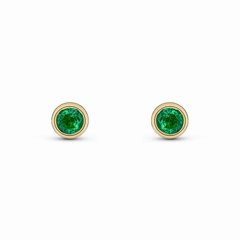 9ct Yellow Gold Emerald 3mm Round Rub Over Set Stud Earrings