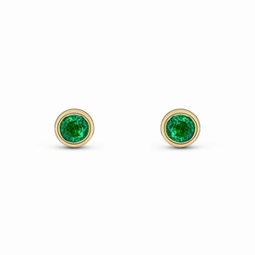 9ct Yellow Gold Emerald 3mm Round Rub Over Set Stud Earrings