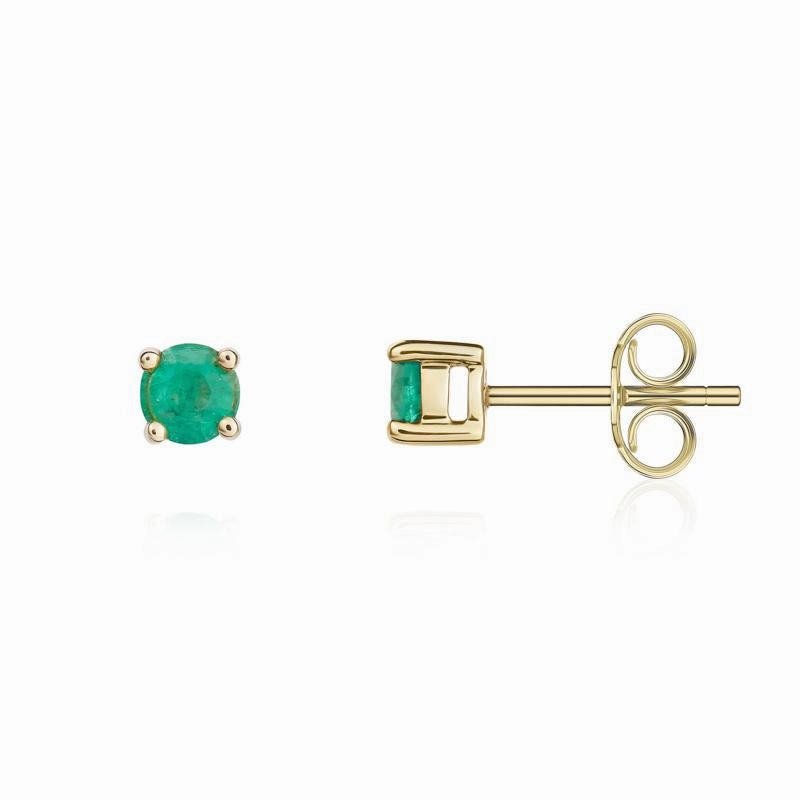 9ct Yellow Gold Emerald 4mm Round Claw Set Stud Earrings